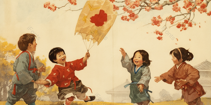 儿童户外玩耍中国风背景,插画/手绘图,插画/手绘图库,插画/手绘图下载,插画/手绘